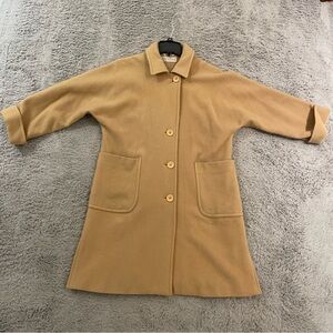 Sandro Camel Tan Single-Breasted Wool Trench Coat